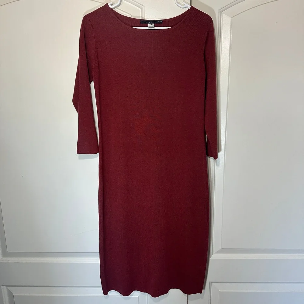 Peruvian Connection Sheath Dress Womens Medium Burgundy Pima Cotton‎ Ribbed Knit